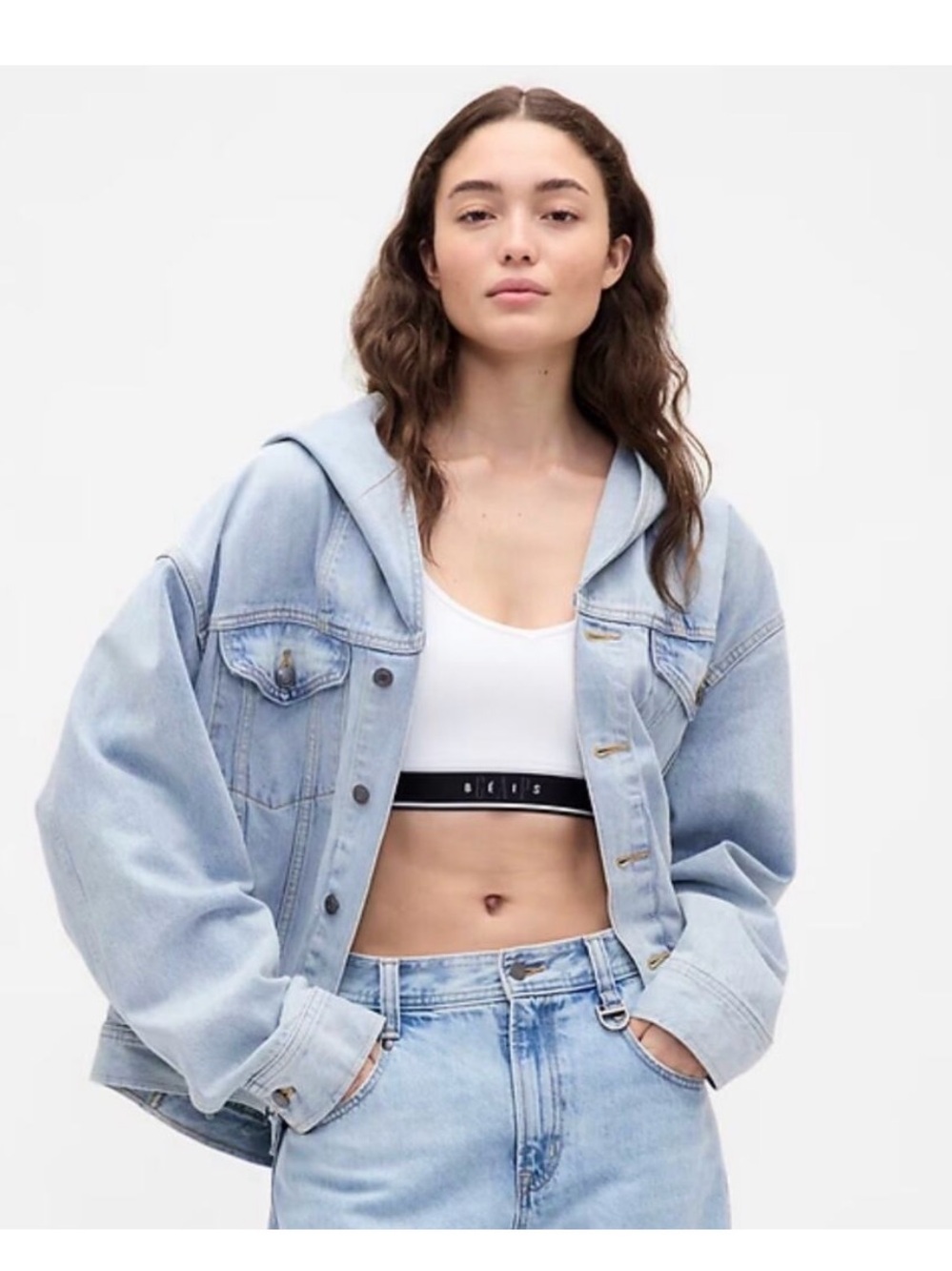 Gap x Beis Médium Wash Jacket Cocoon Hood Jean Denim XS